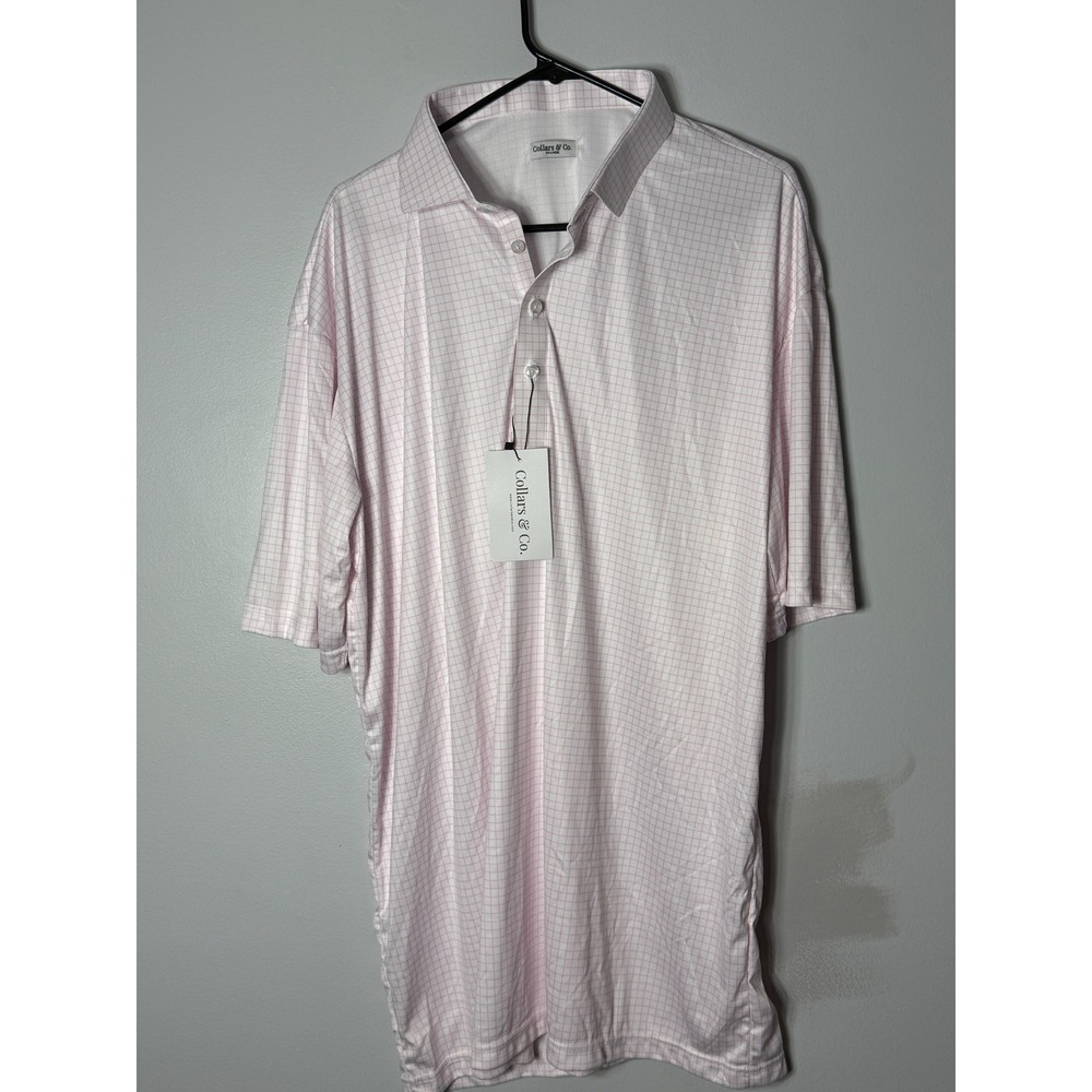 Collars & Co Men 3XL Pink Windowpane Performance Polo Short Sleeve Dress Collar